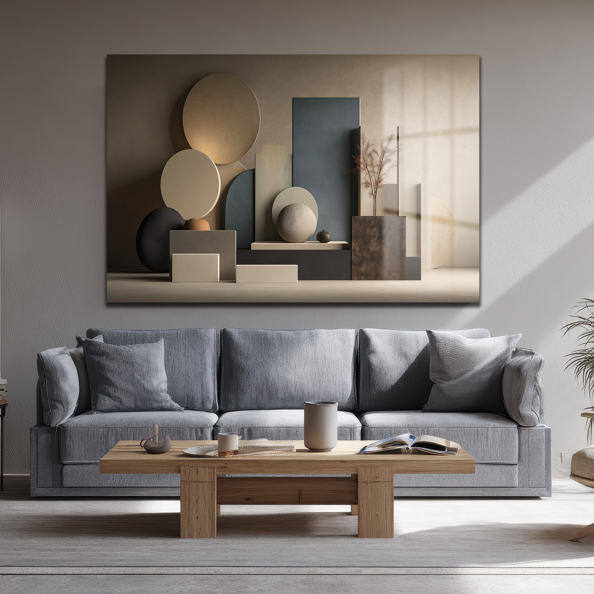 Soyut Geometrik Formlar Cam Tablo - Modern Sanat Eseri