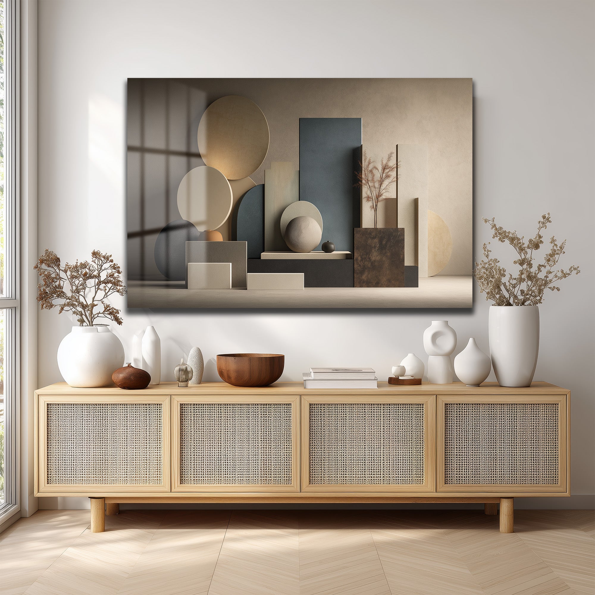 Soyut Geometrik Formlar Cam Tablo - Modern Sanat Eseri