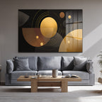 Altın Işıltılı Geometrik Soyut Cam Tablo | Modern Duvar Dekoru