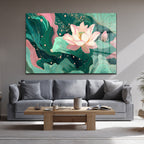 Lotus Bahçesi Rüyası: Modern Pembe ve Yeşil Cam Tablo