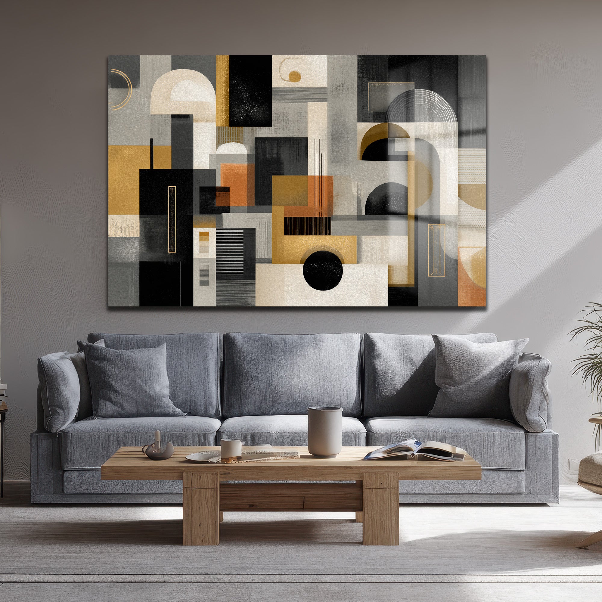 Modern Geometrik Soyut Tasarım Cam Tablo
