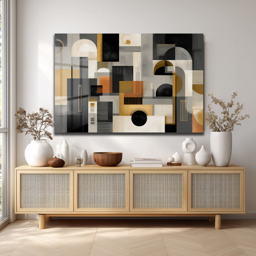 Modern Geometrik Soyut Tasarım Cam Tablo