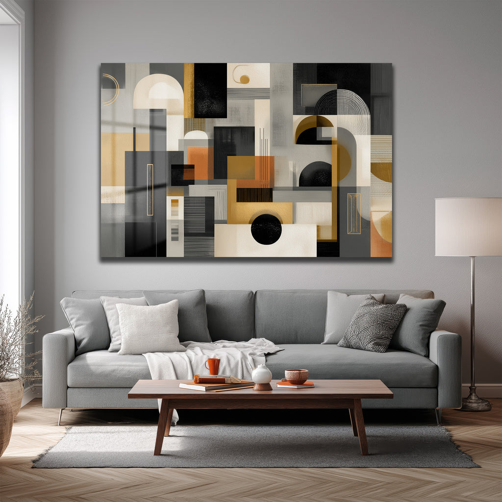 Modern Geometrik Soyut Tasarım Cam Tablo