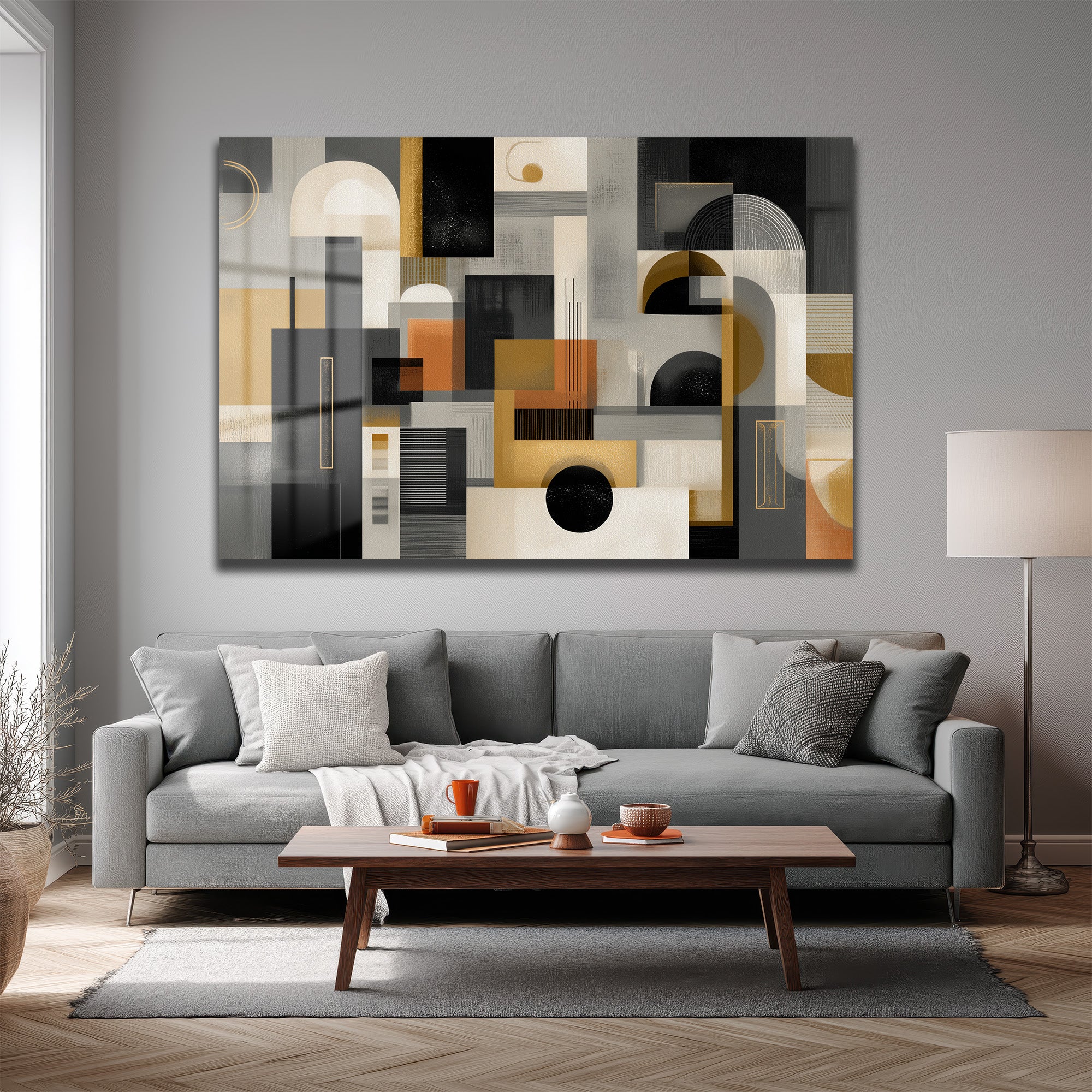 Modern Geometrik Soyut Tasarım Cam Tablo