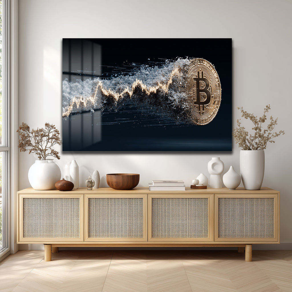 Bitcoin Dalgalanması Cam Tablo - Kripto Sanatın Dorukları