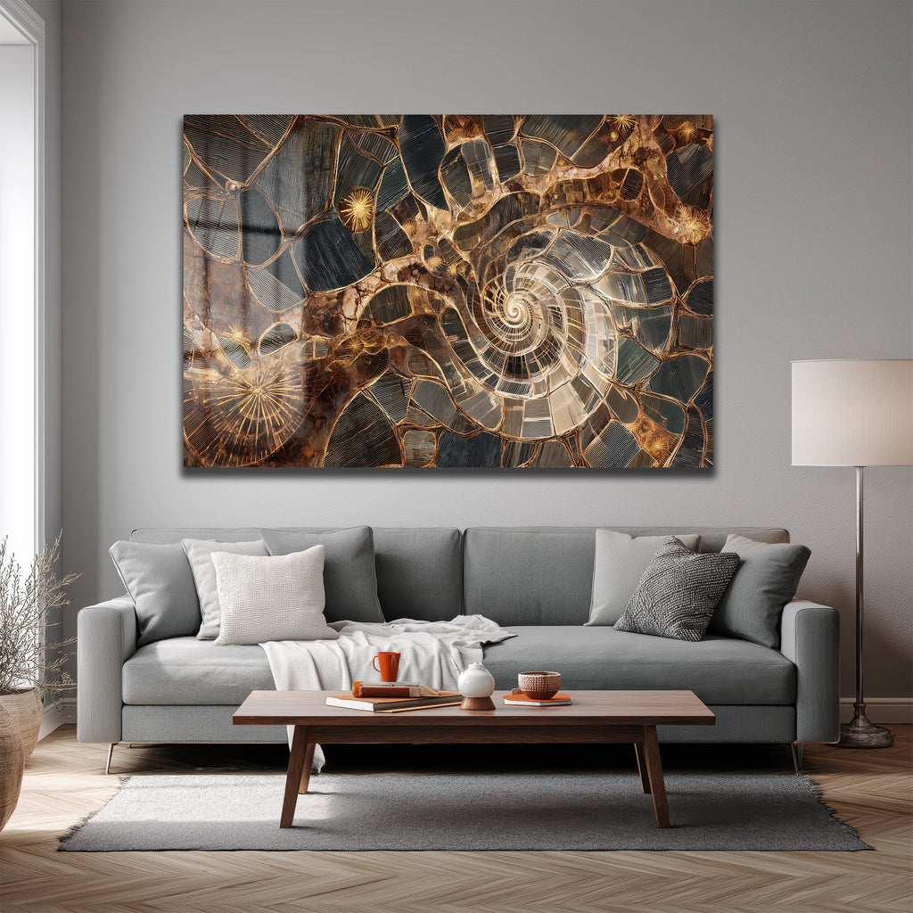Altın Yansımalı Spiral Mozaik Cam Tablo