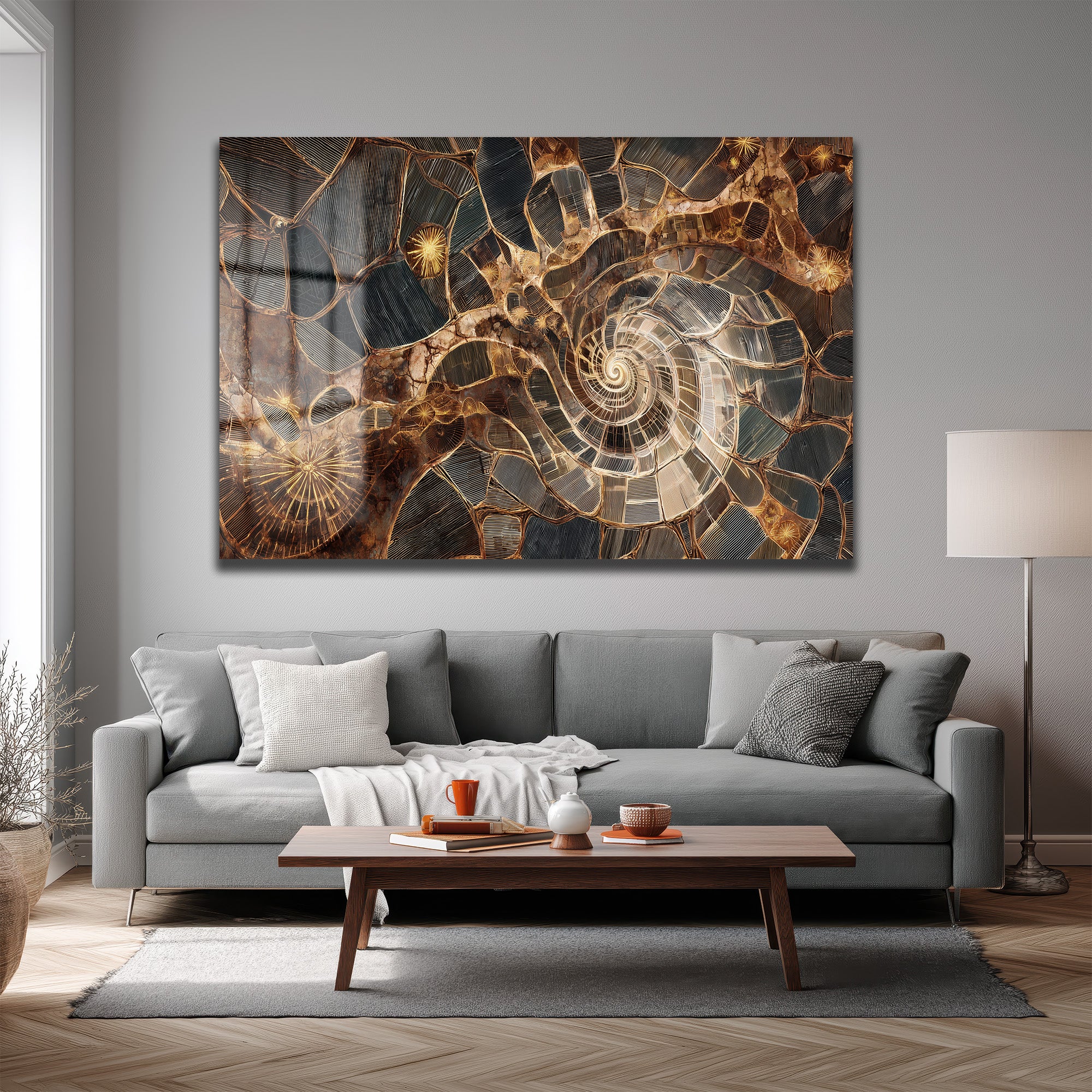 Altın Yansımalı Spiral Mozaik Cam Tablo