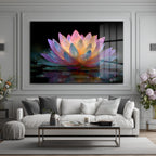 Büyülü Lotus Çiçeği Işıltısı Cam Tablo