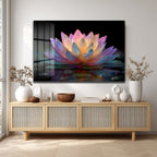 Büyülü Lotus Çiçeği Işıltısı Cam Tablo