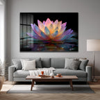 Büyülü Lotus Çiçeği Işıltısı Cam Tablo