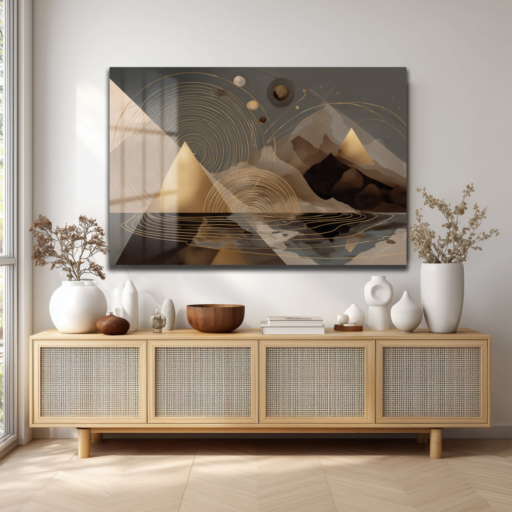 Gizemli Ufuklar: Altın Dokunuşlu Modern Cam Tablo