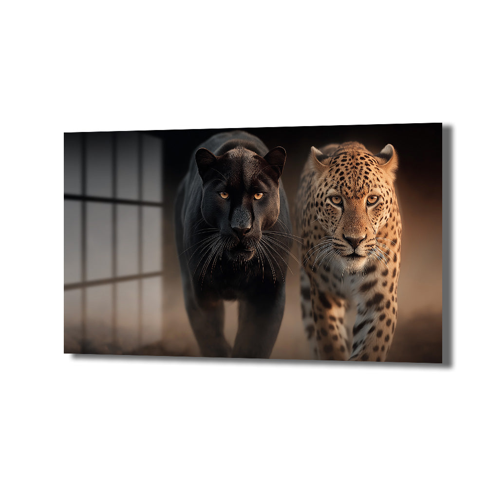 Vahşi İkili: Kara Panter ve Leopar Cam Tablo