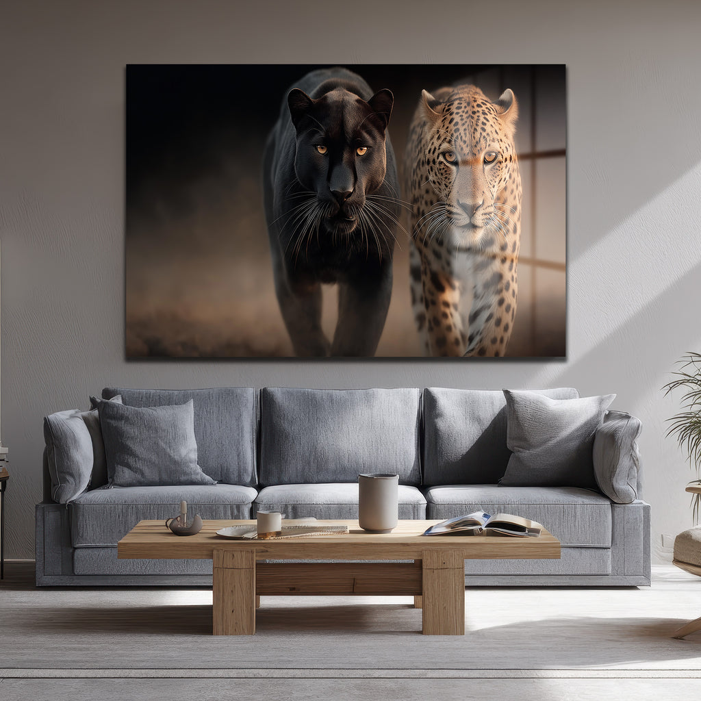 Vahşi İkili: Kara Panter ve Leopar Cam Tablo