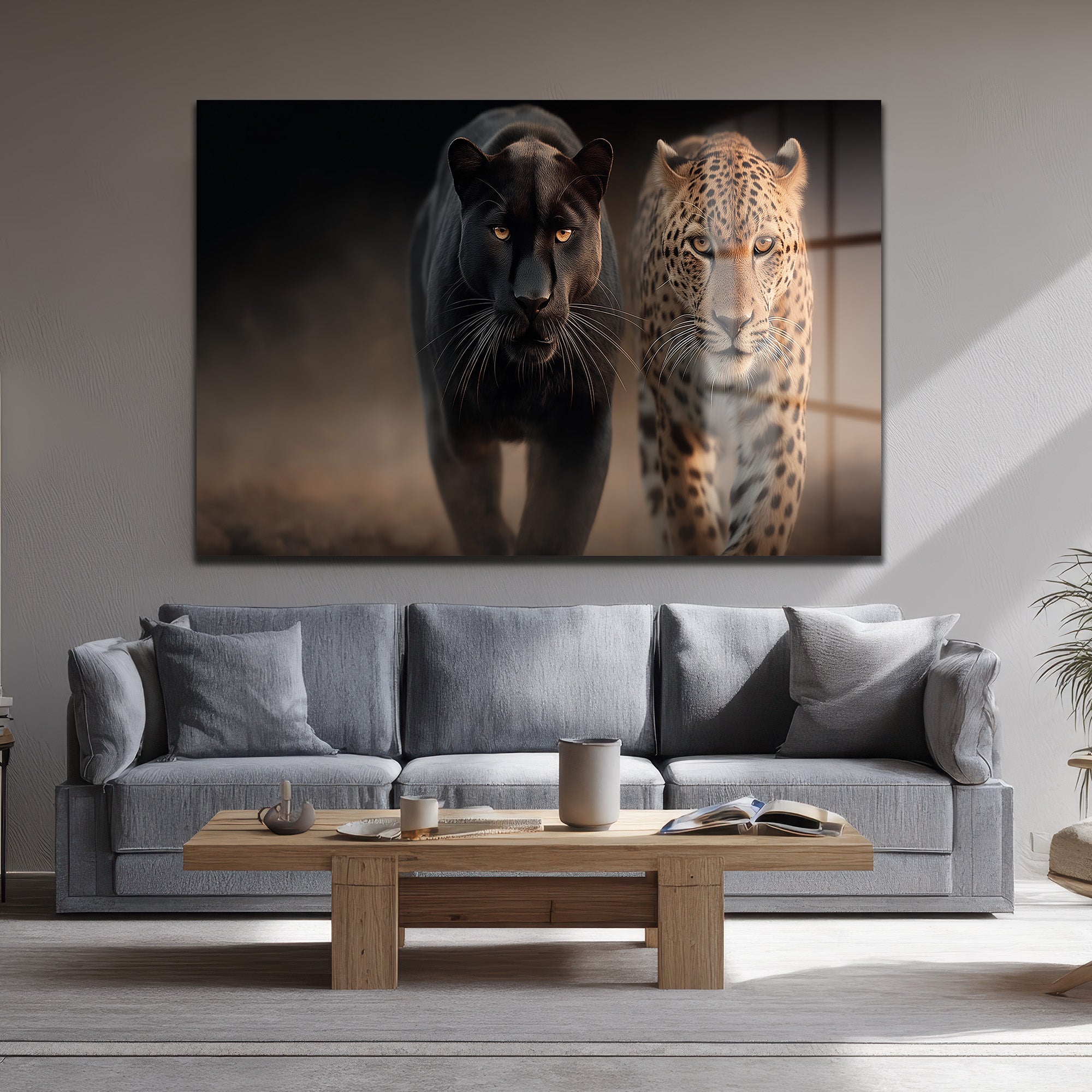 Vahşi İkili: Kara Panter ve Leopar Cam Tablo