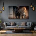 Vahşi İkili: Kara Panter ve Leopar Cam Tablo