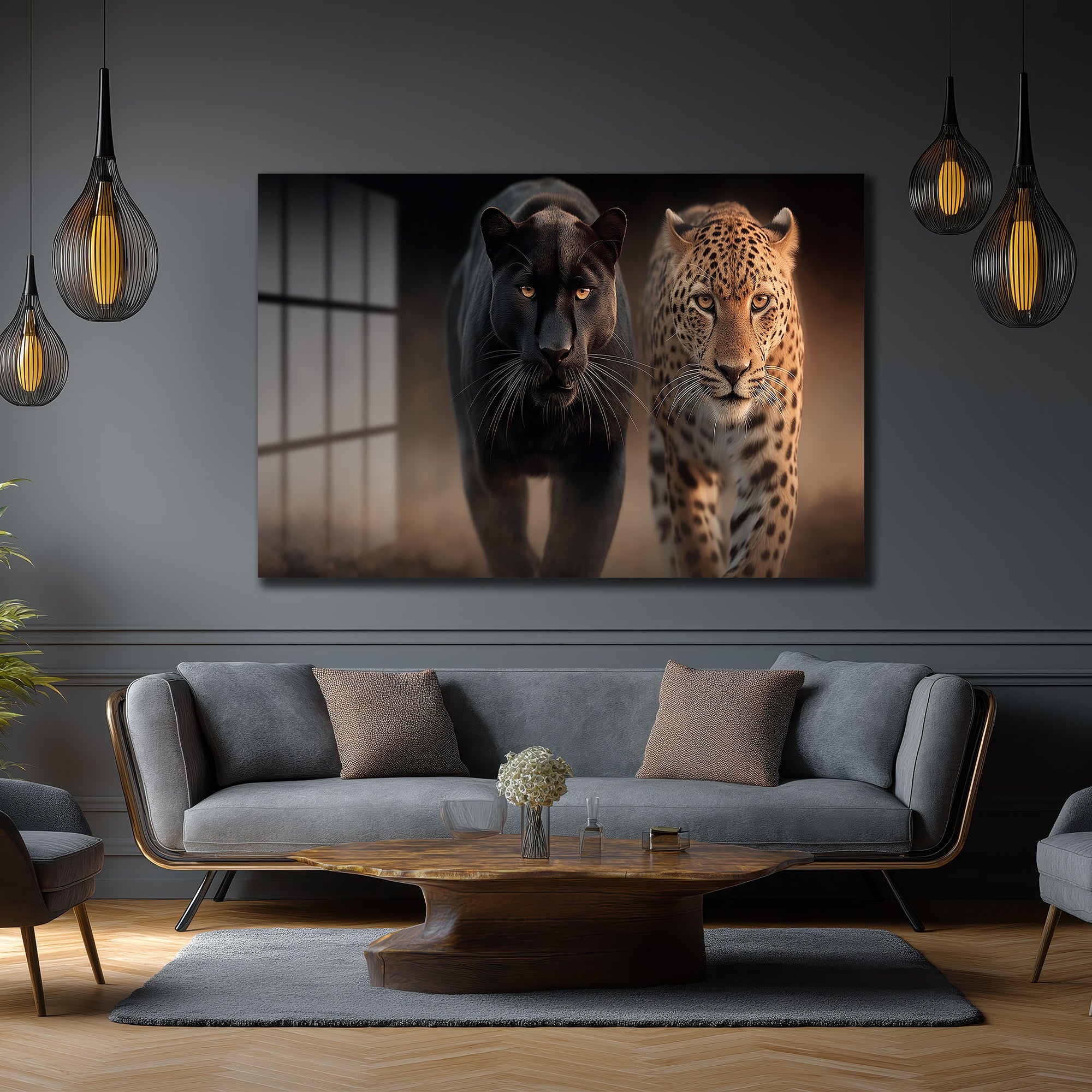 Vahşi İkili: Kara Panter ve Leopar Cam Tablo