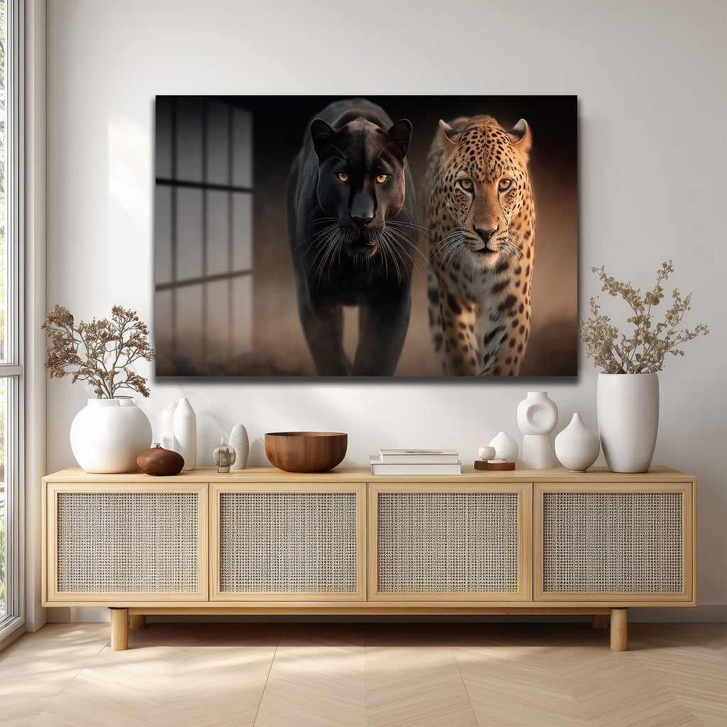 Vahşi İkili: Kara Panter ve Leopar Cam Tablo