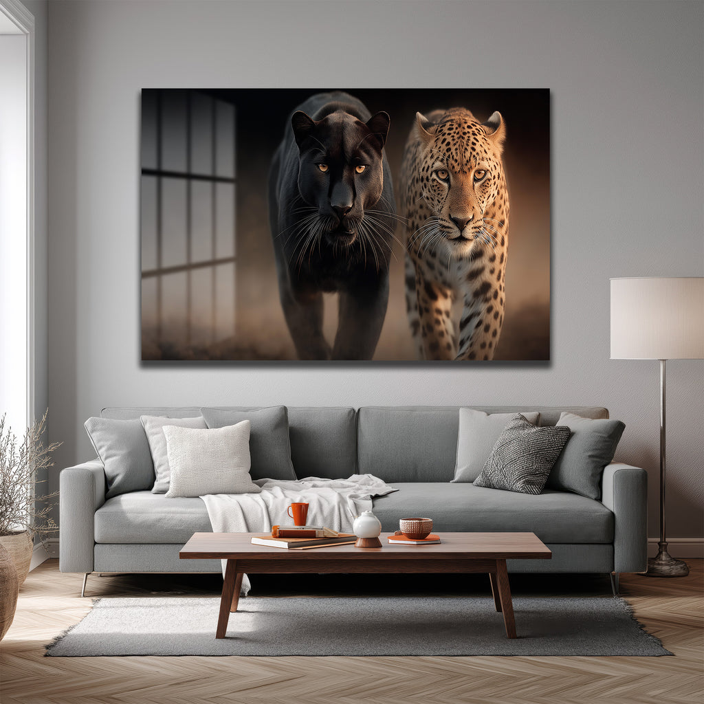 Vahşi İkili: Kara Panter ve Leopar Cam Tablo