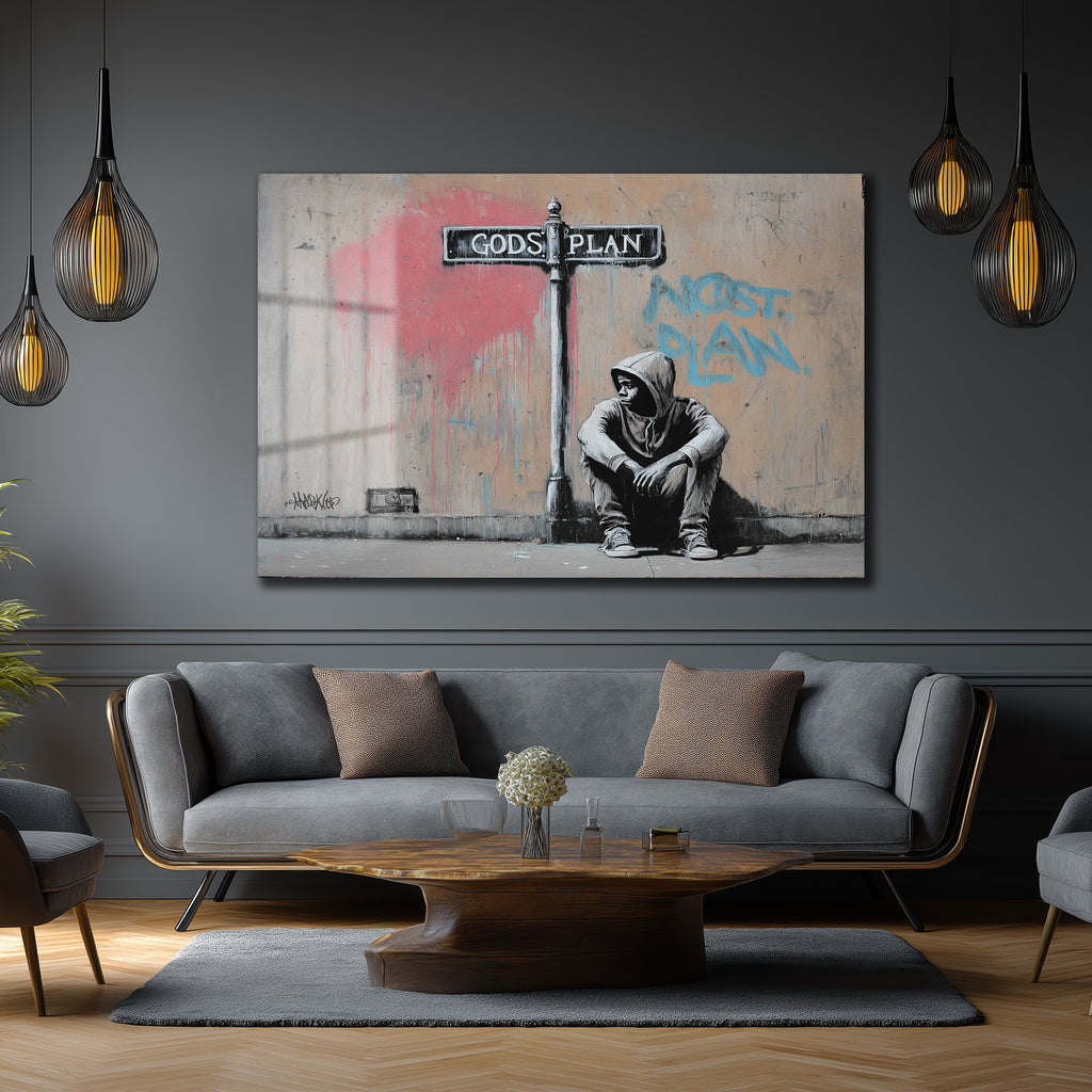 Gods Plan Sokak Sanatı Temalı Cam Tablo