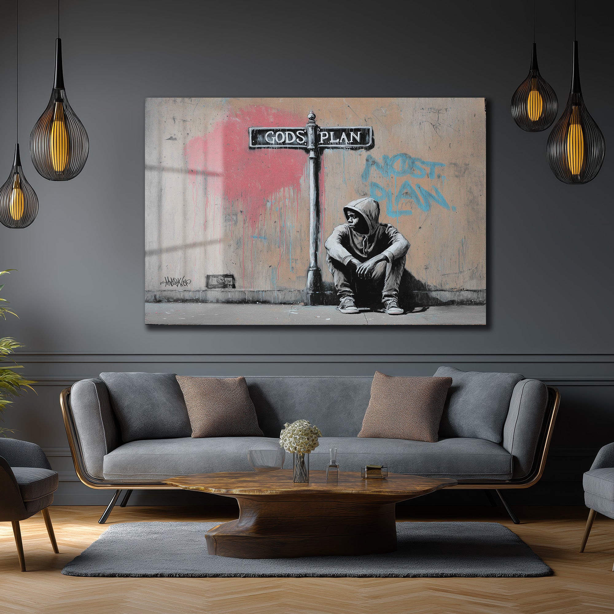 Gods Plan Sokak Sanatı Temalı Cam Tablo