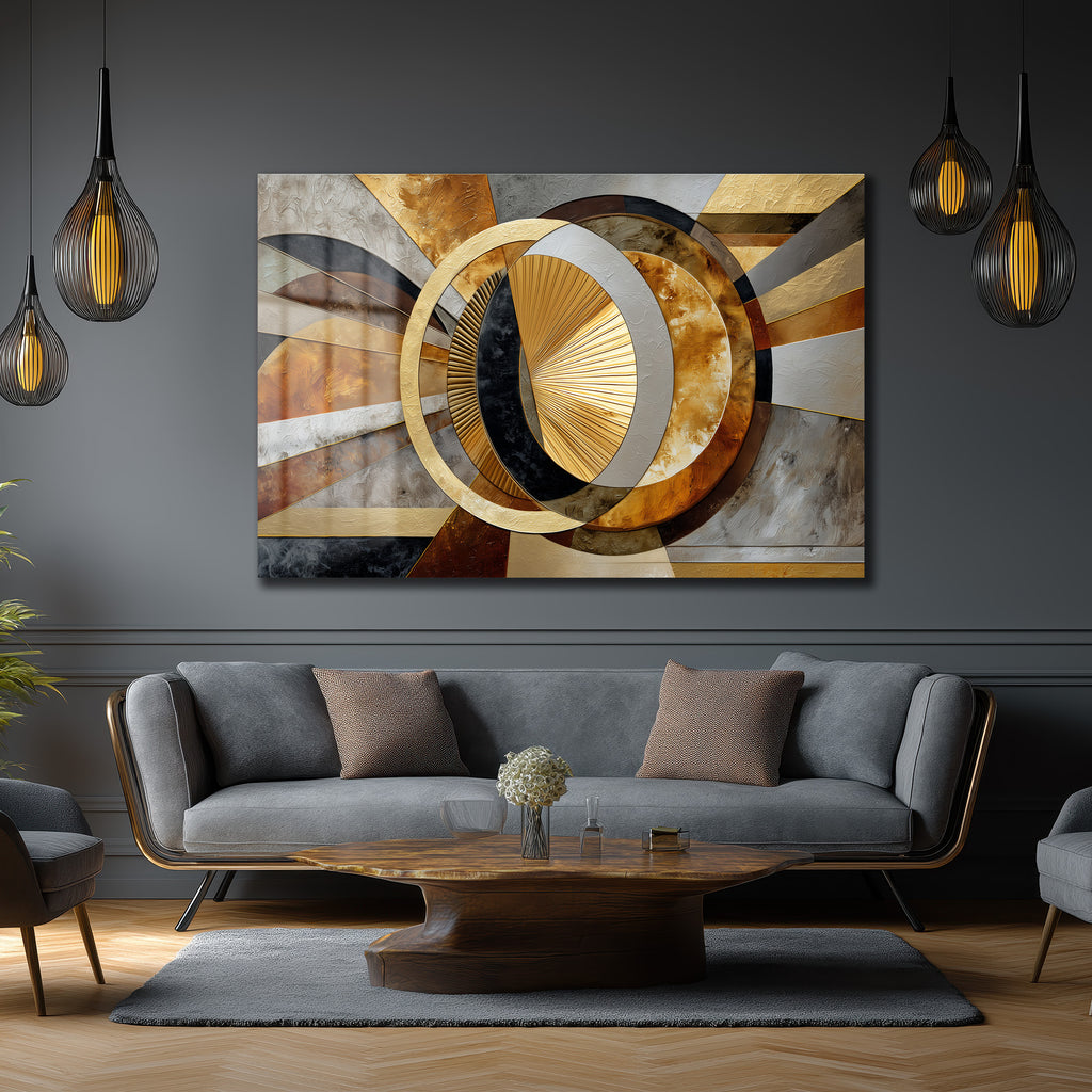 Glazella Dinamik Altın Halkalar Modern Cam Tablo