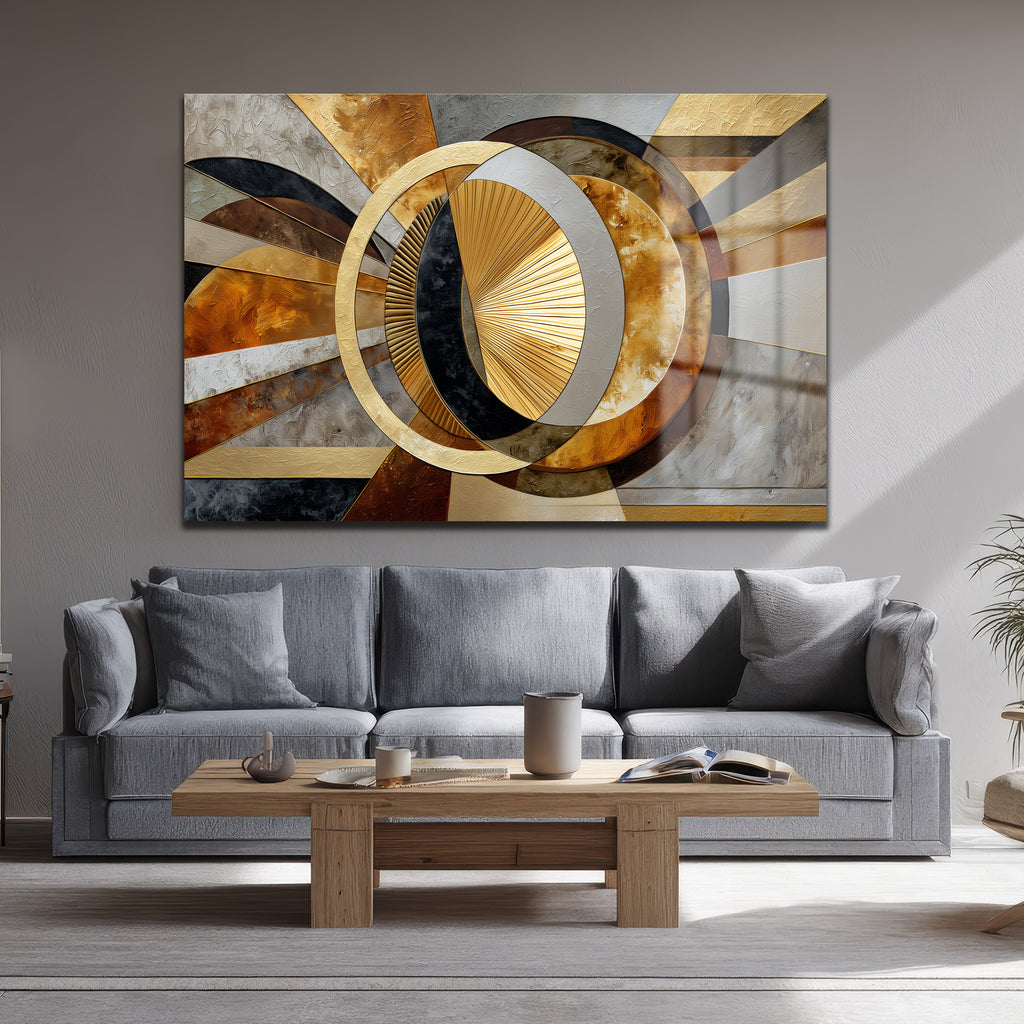 Glazella Dinamik Altın Halkalar Modern Cam Tablo
