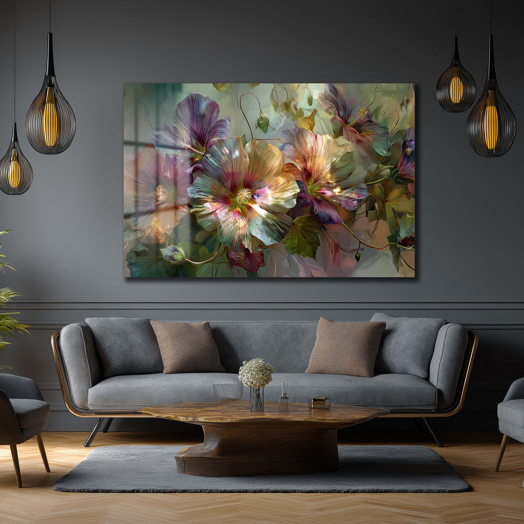 Rüya Gibi Pastel Çiçekler Cam Tablo | Modern Floral Sanat