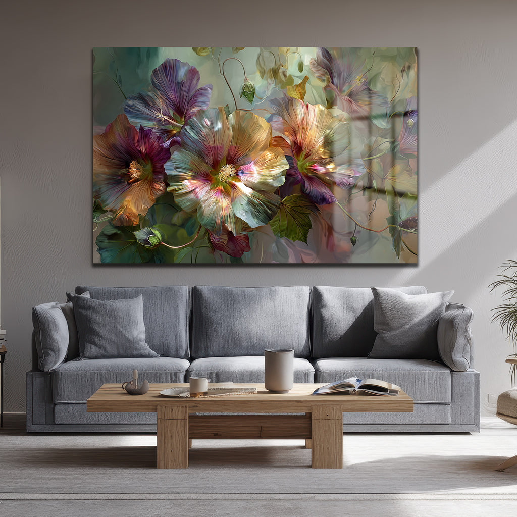 Rüya Gibi Pastel Çiçekler Cam Tablo | Modern Floral Sanat