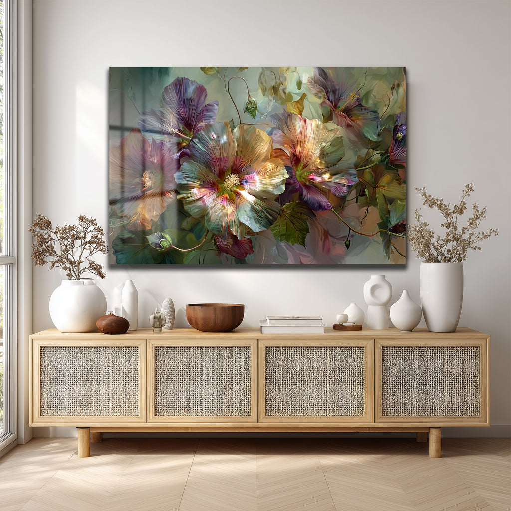 Rüya Gibi Pastel Çiçekler Cam Tablo | Modern Floral Sanat