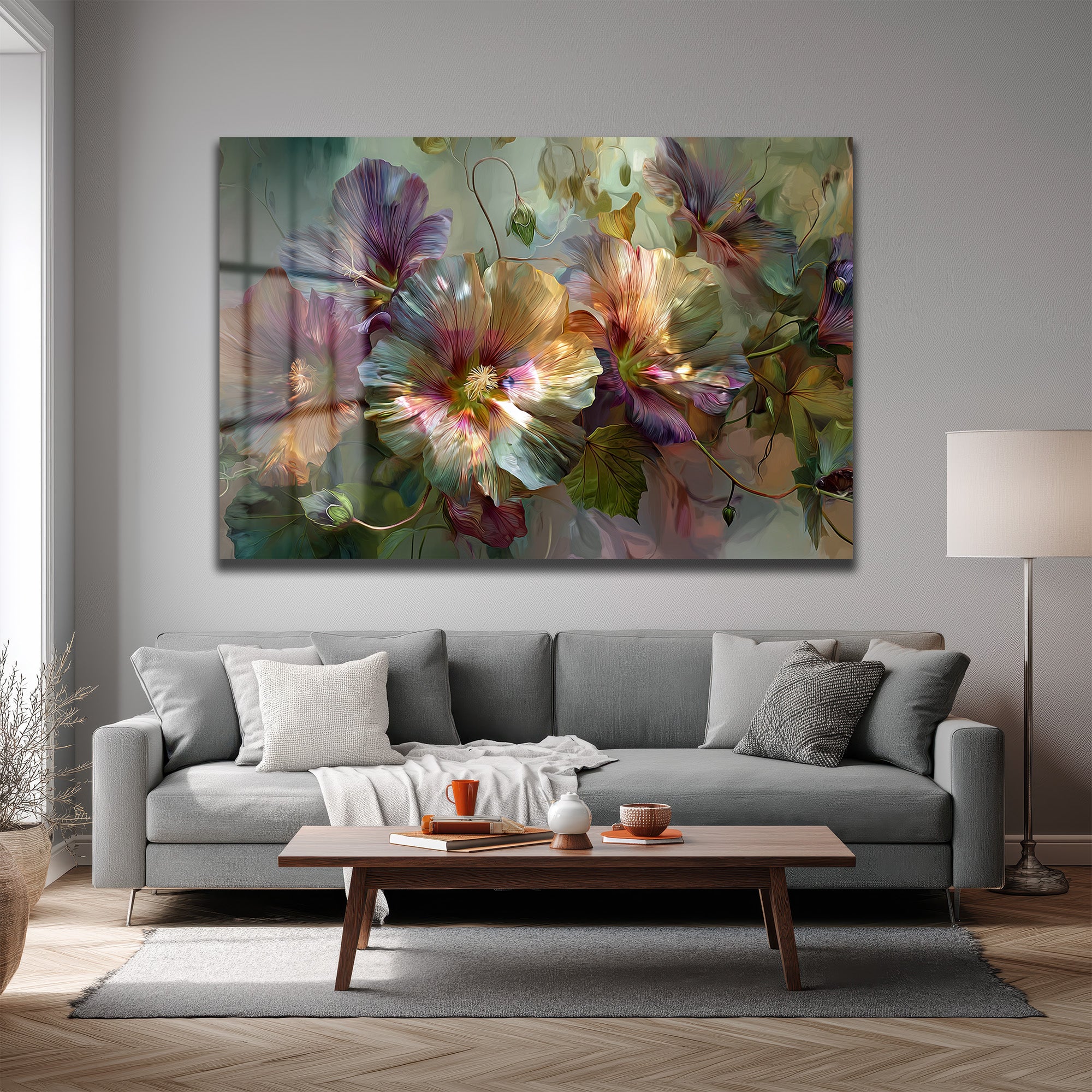 Rüya Gibi Pastel Çiçekler Cam Tablo | Modern Floral Sanat