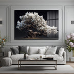 Beyaz Çiçekli Bonsai Ağacı Cam Tablo - Zen Bahçesi Estetiği