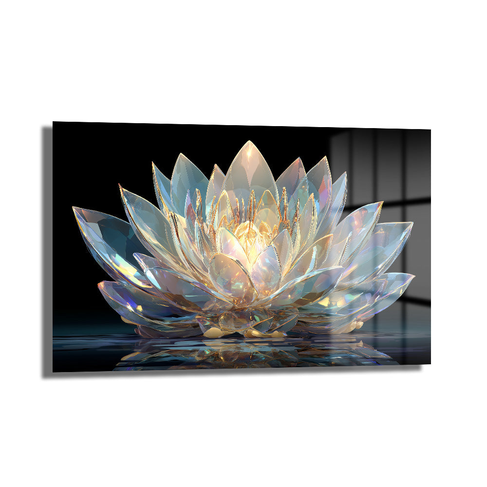 Işıltılı Kristal Lotus Cam Tablo - Modern Duvar Sanatı