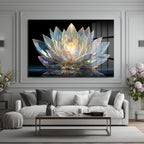 Işıltılı Kristal Lotus Cam Tablo - Modern Duvar Sanatı