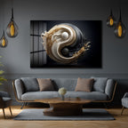 Yin Yang Enerjisi Siyah Beyaz Altın Detaylı Modern Cam Tablo