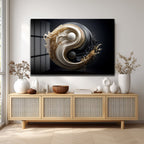 Yin Yang Enerjisi Siyah Beyaz Altın Detaylı Modern Cam Tablo