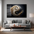 Yin Yang Enerjisi Siyah Beyaz Altın Detaylı Modern Cam Tablo