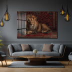 İhtişamlı Aslan ve Oryantal Halı Motifli Cam Tablo