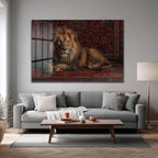 İhtişamlı Aslan ve Oryantal Halı Motifli Cam Tablo