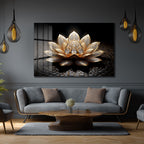 Altın Lotus Çiçeği Lüks Cam Tablo