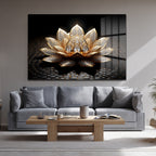 Altın Lotus Çiçeği Lüks Cam Tablo