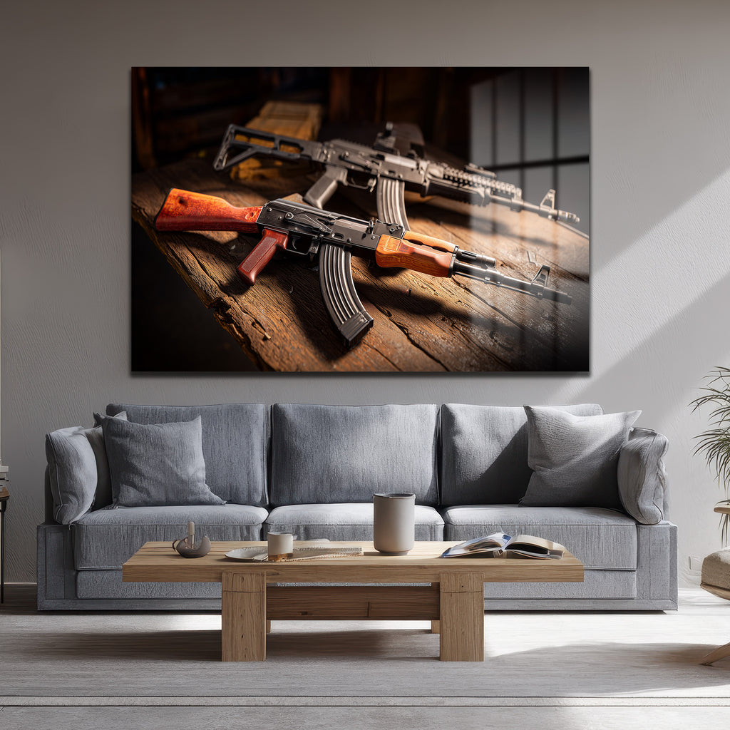 Efsanevi AK-47 Siluetleri Cam Tablo - Cesur Duvar Dekoru