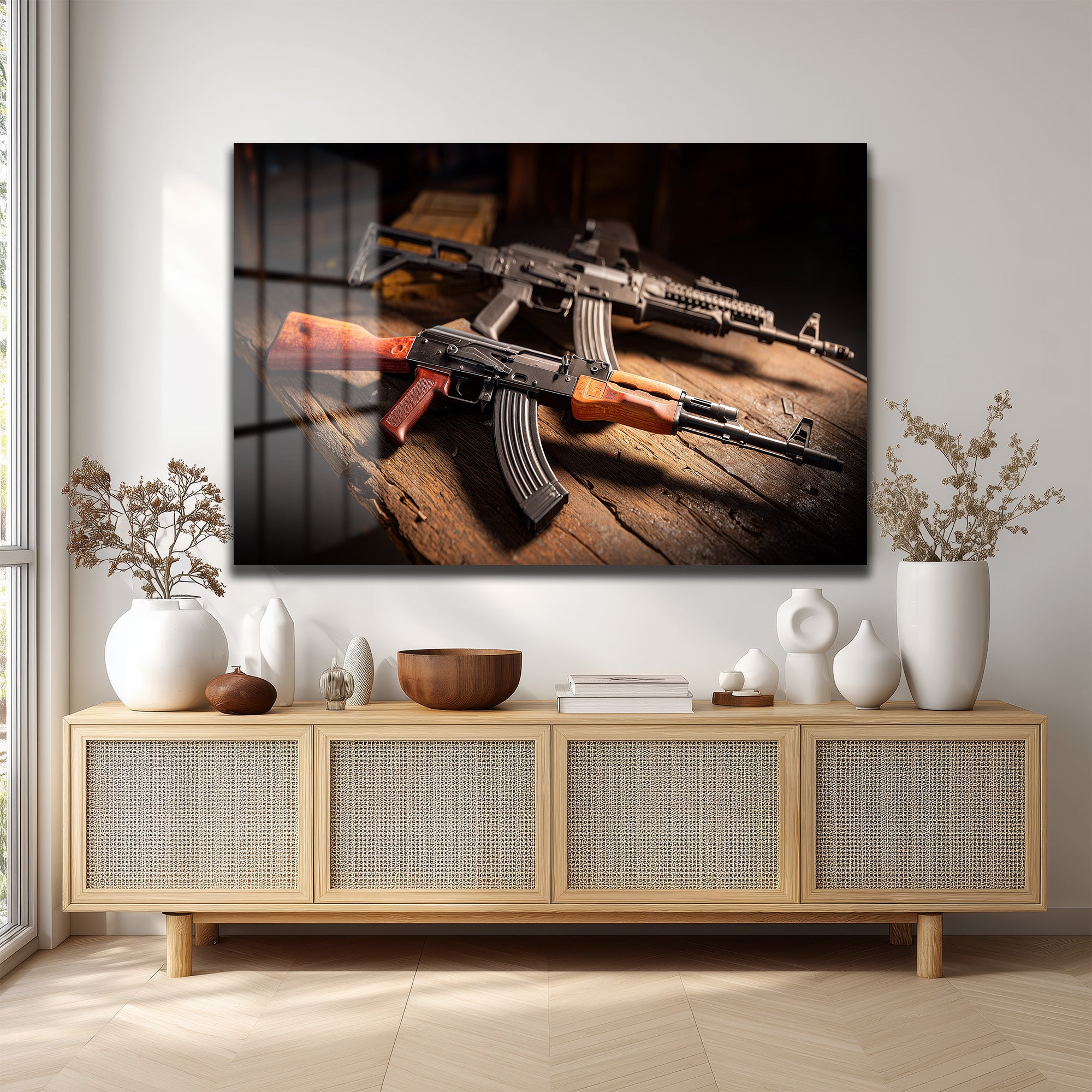 Efsanevi AK-47 Siluetleri Cam Tablo - Cesur Duvar Dekoru