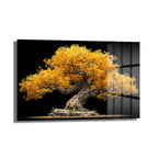 Altın Yapraklı Bonsai Ağacı Cam Tablo - Doğanın Gücü