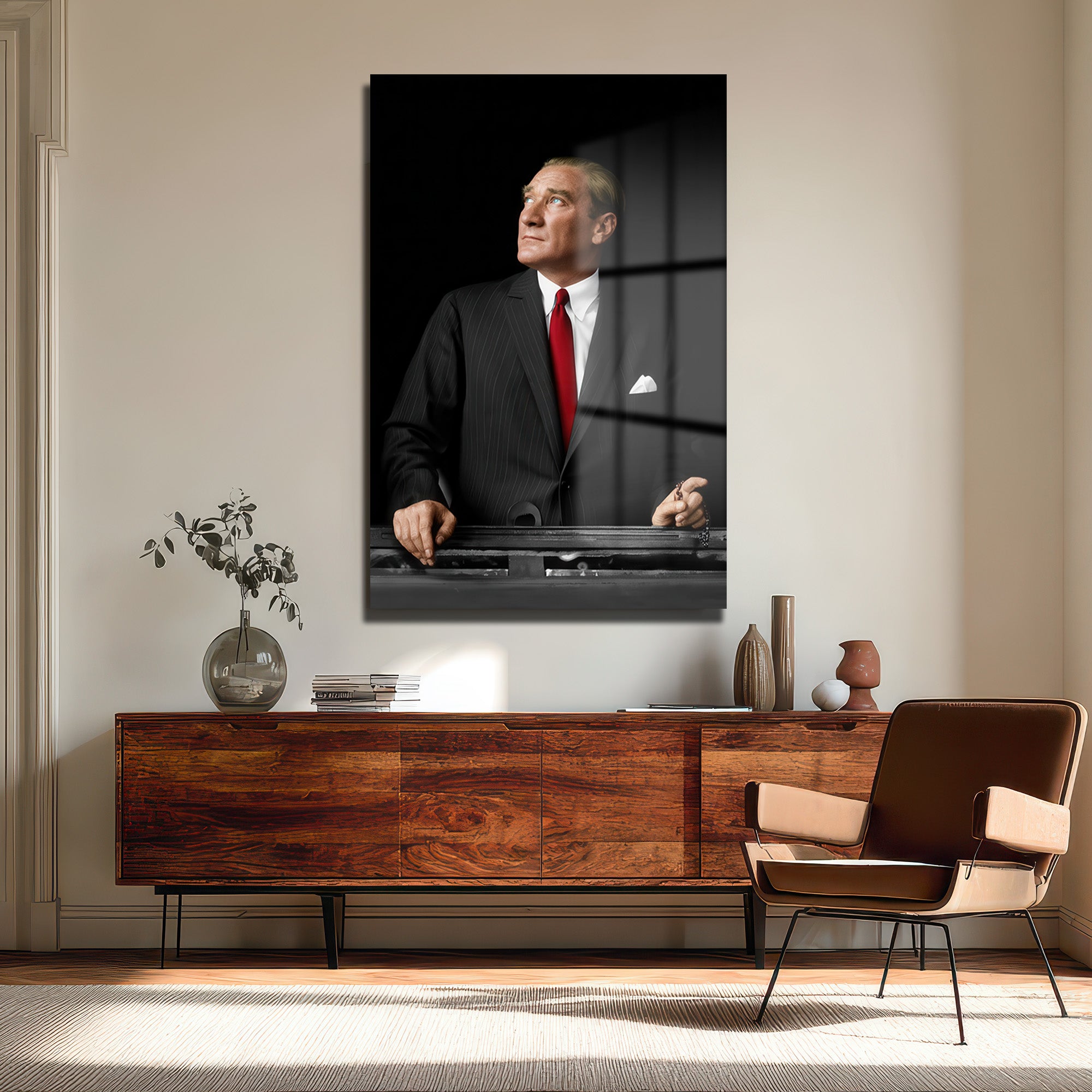 Atatürk'ün Vizyoner Bakışı Temalı Premium Cam Tablo