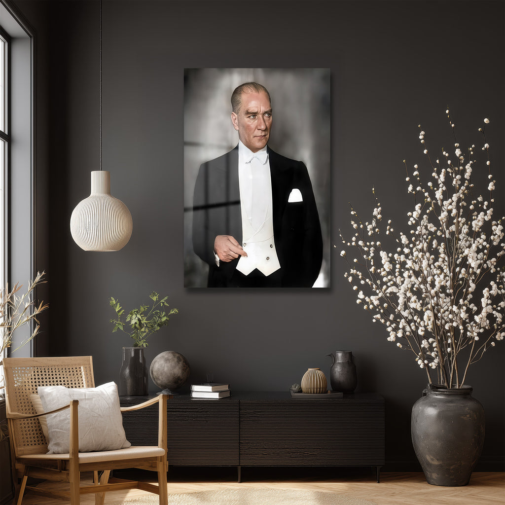 Atatürk'ün Asil Duruşu Cam Tablo | Liderlik ve Zarafet