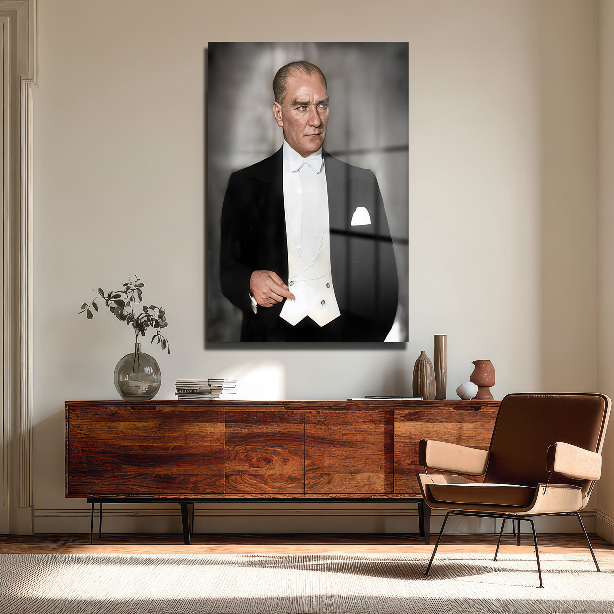 Atatürk'ün Asil Duruşu Cam Tablo | Liderlik ve Zarafet