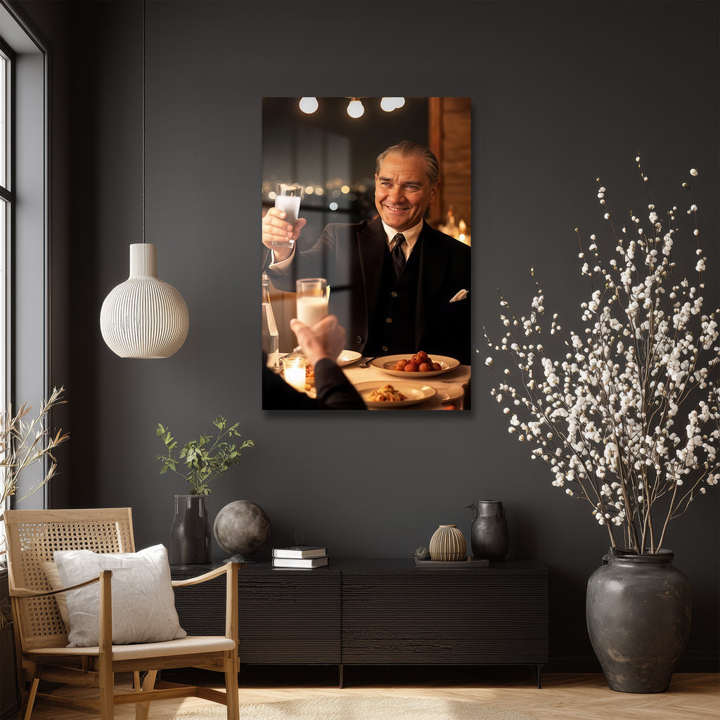 Atatürk'lü Anlar: Şık Bir Kadeh Kaldırma Cam Tablo