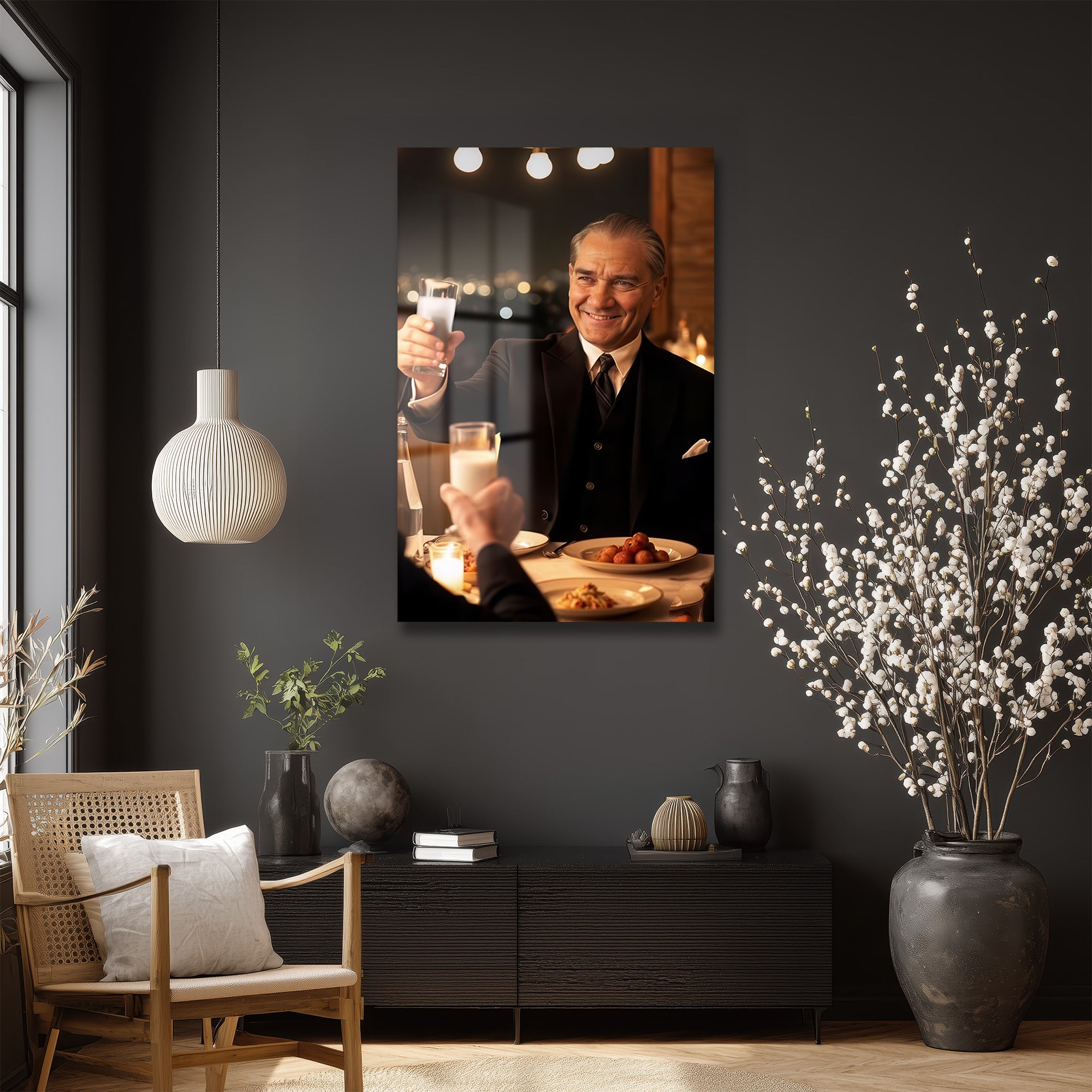 Atatürk'lü Anlar: Şık Bir Kadeh Kaldırma Cam Tablo
