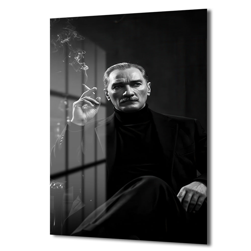 Atatürk'ün Zamansız Ruhunu Yansıtan Siyah Beyaz Cam Tablo