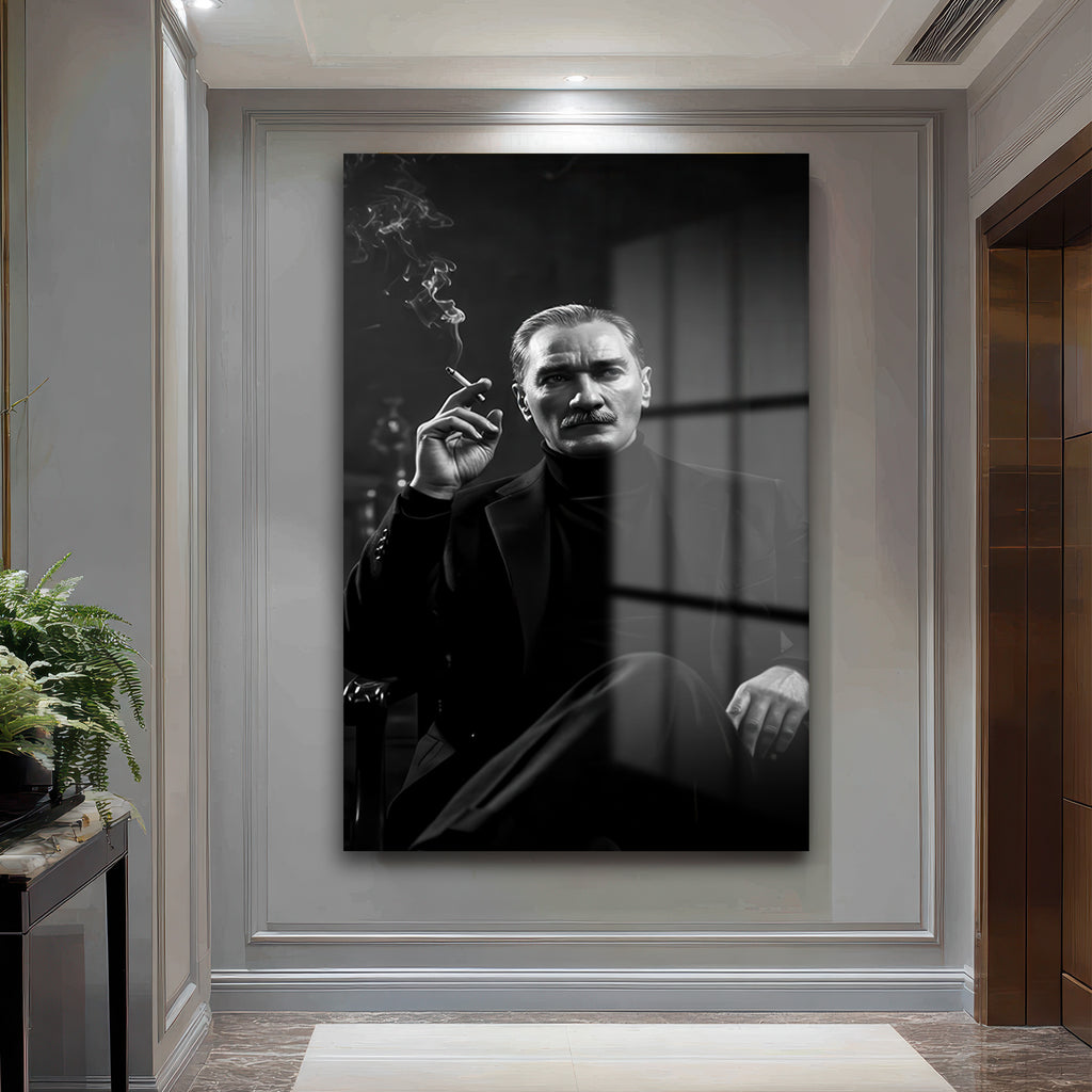 Atatürk'ün Zamansız Ruhunu Yansıtan Siyah Beyaz Cam Tablo